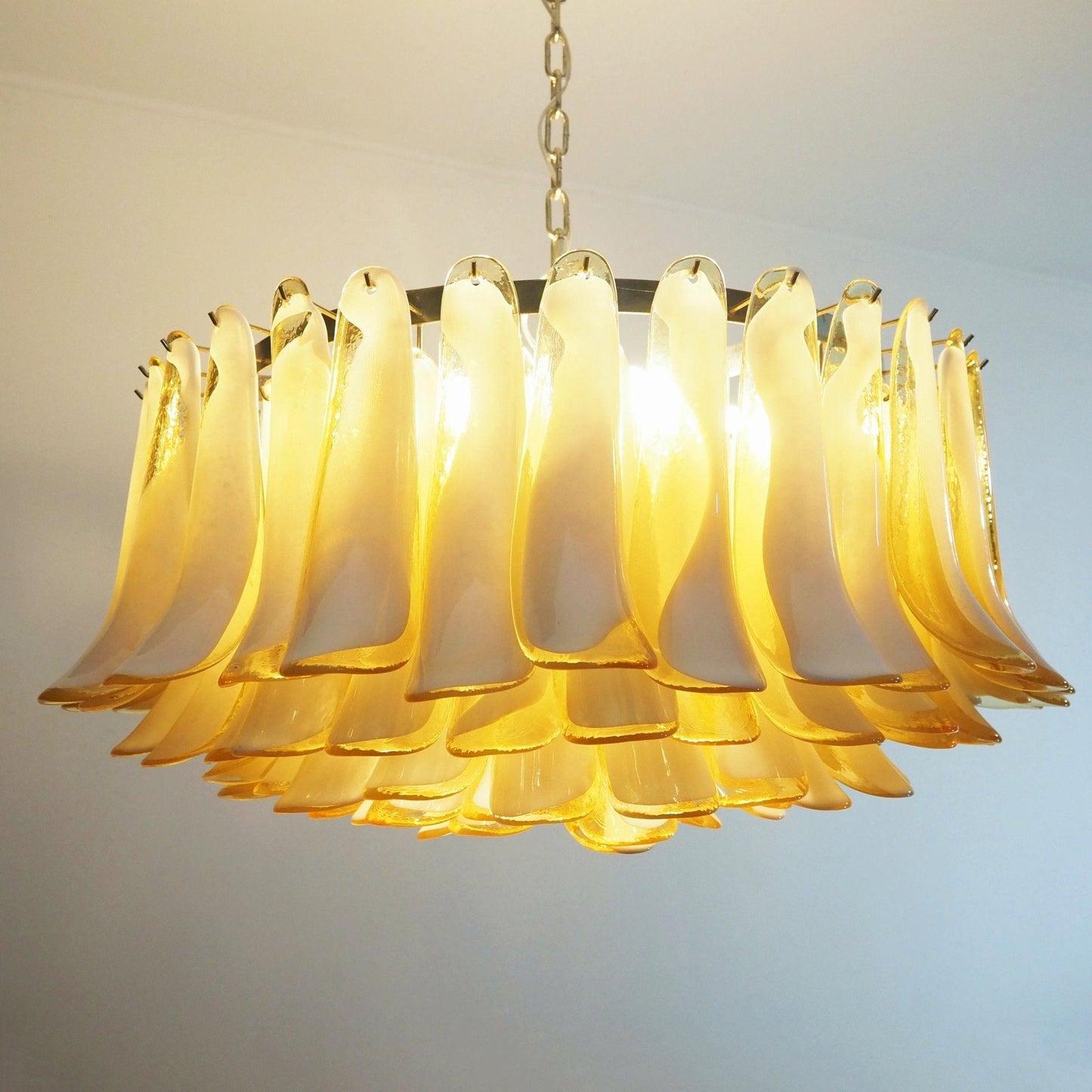 Petal Amber Glass Chandelier - Elegant Design with Adjustable Height