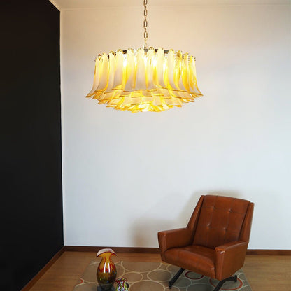Petal Amber Glass Chandelier - Elegant Design with Adjustable Height
