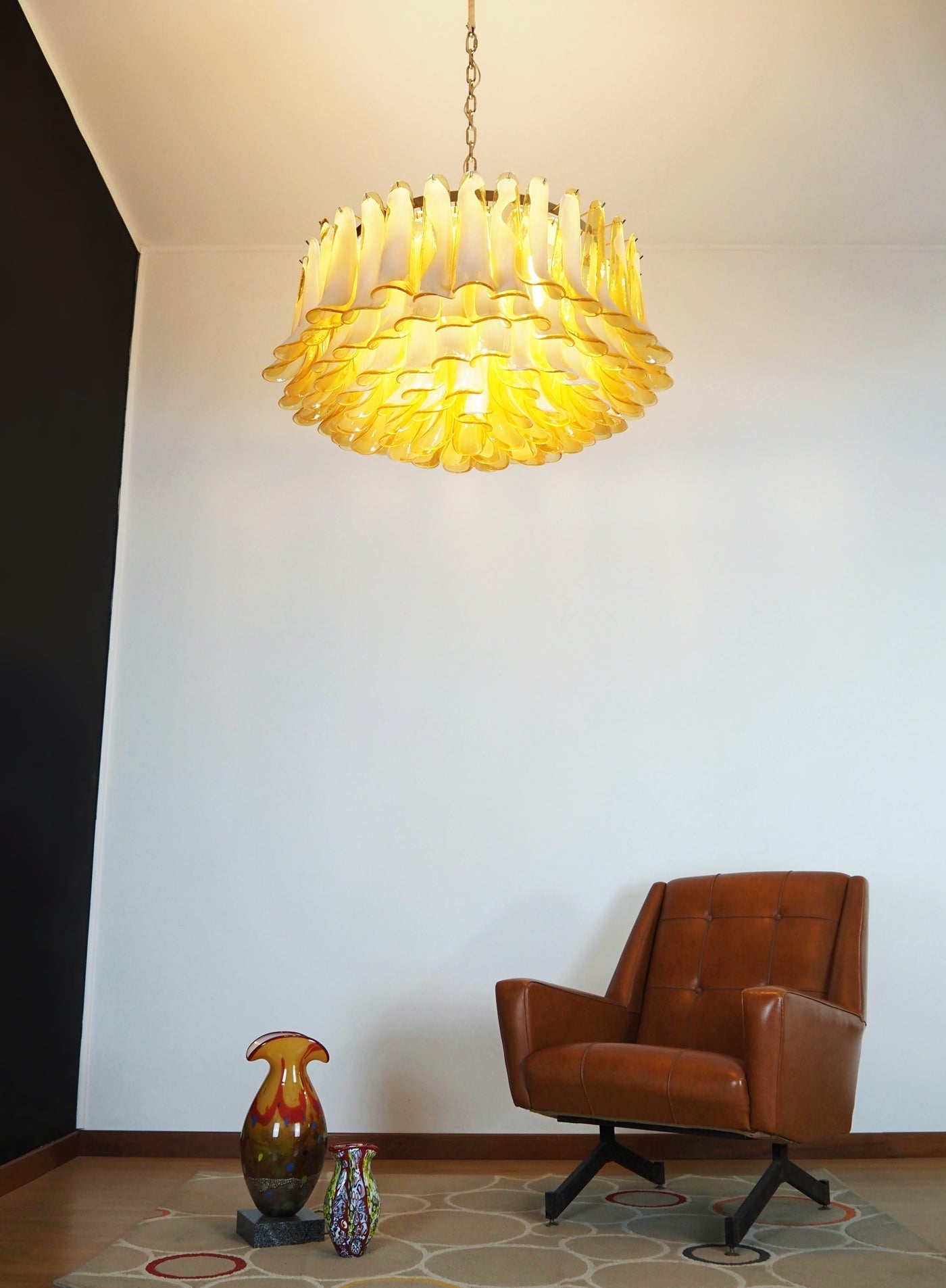 Petal Amber Glass Chandelier - Elegant Design with Adjustable Height