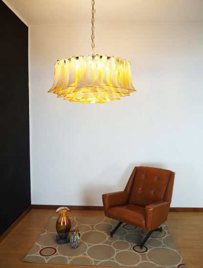 Petal Amber Glass Chandelier - Elegant Design with Adjustable Height