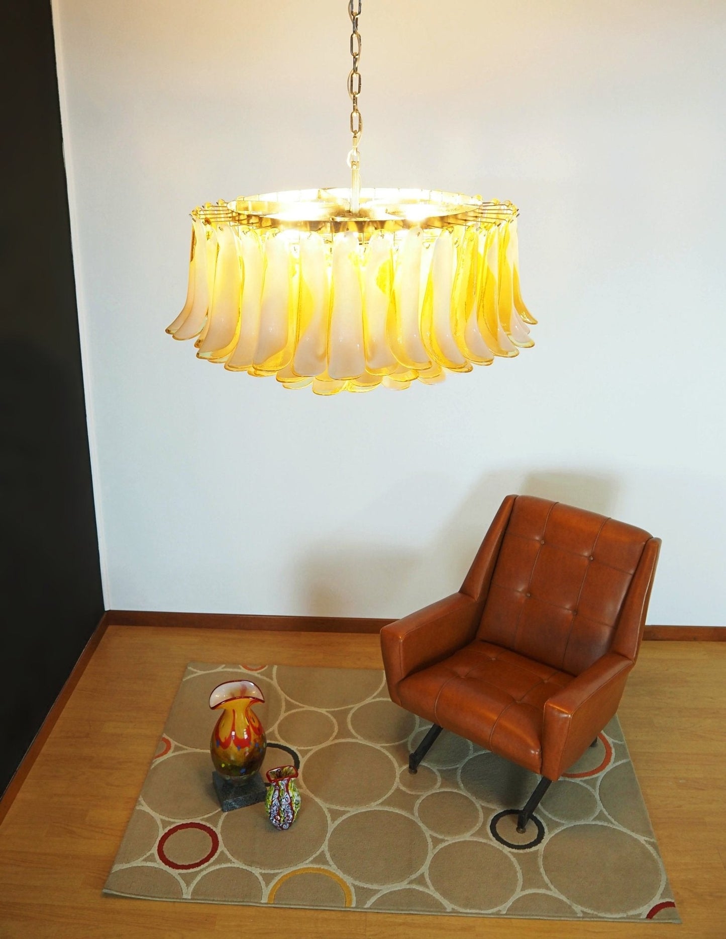 Petal Amber Glass Chandelier - Elegant Design with Adjustable Height