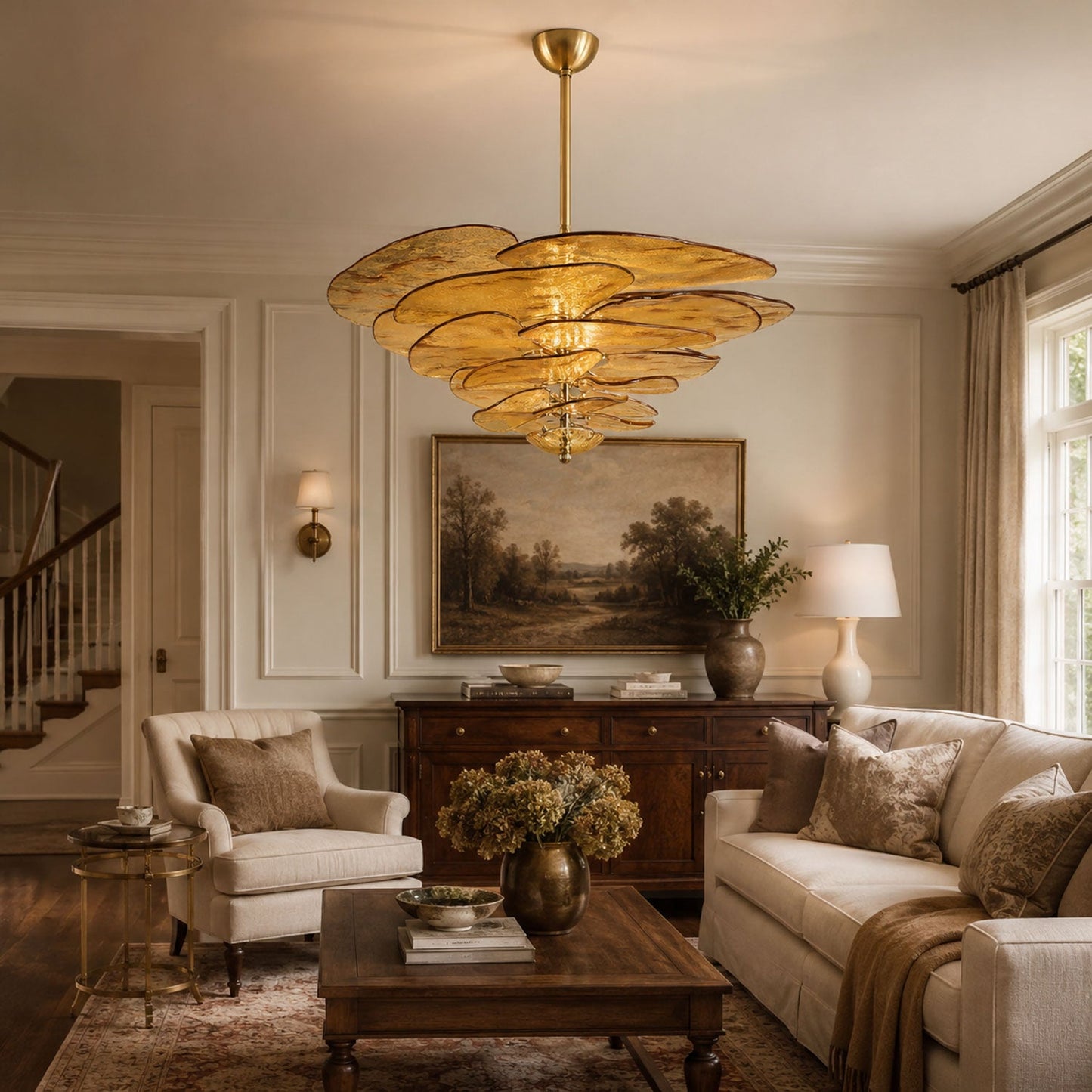Elegant Petals Glass Chandelier - Dimmable, Energy-Efficient Lighting