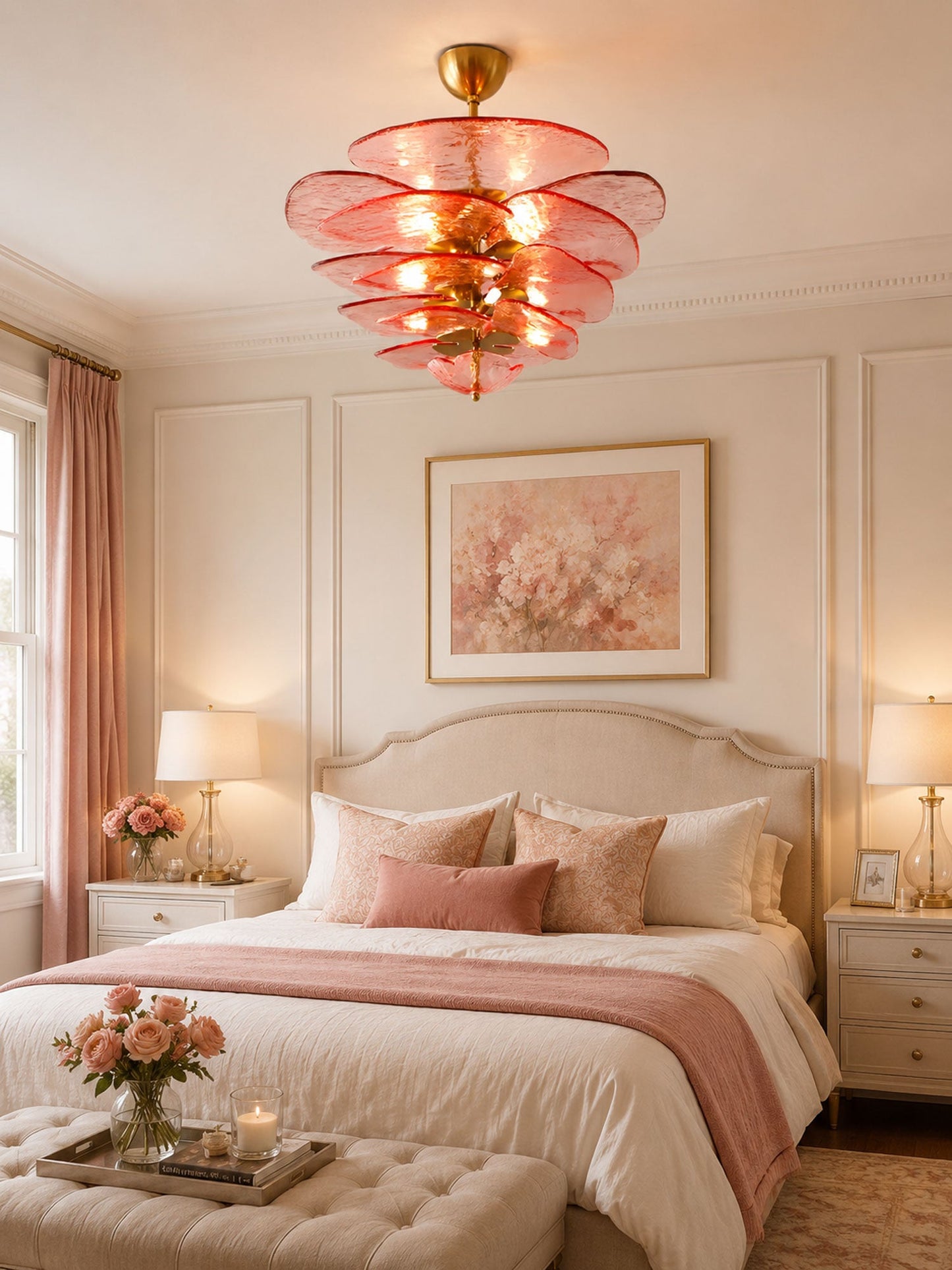 Elegant Petals Glass Chandelier - Dimmable, Energy-Efficient Lighting