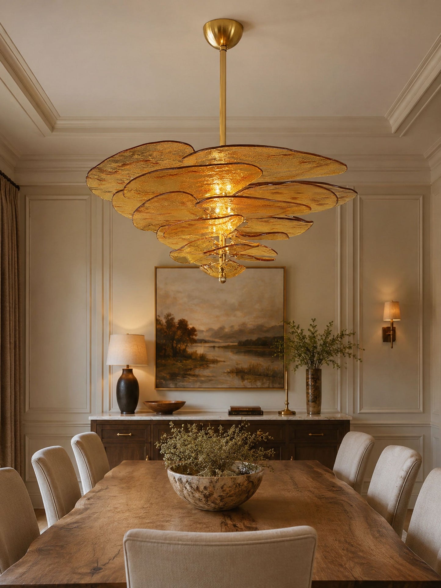 Elegant Petals Glass Chandelier - Dimmable, Energy-Efficient Lighting