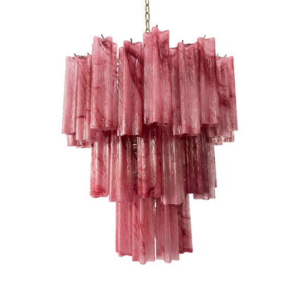 Elegant Pink Glass Tubes Chandelier with Adjustable Height & LED Compa