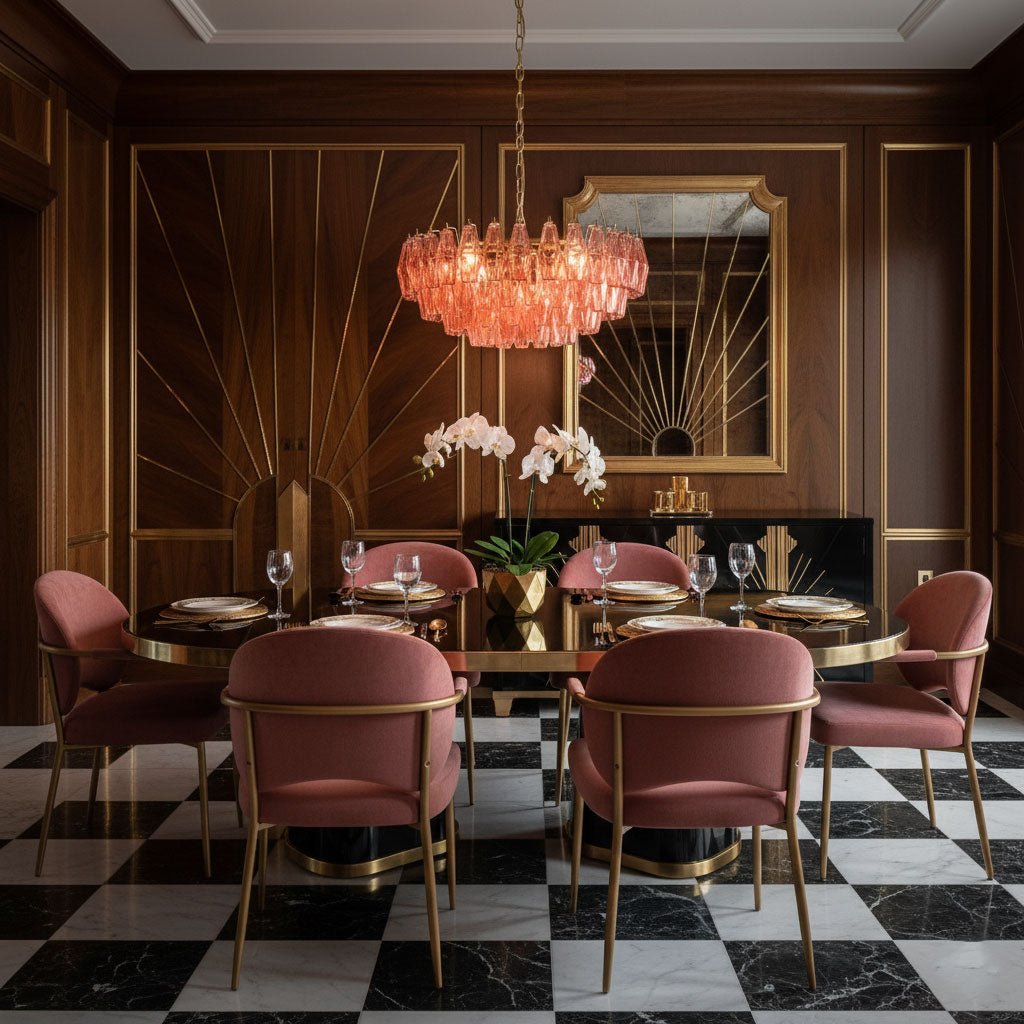 Modern Pink Polygon Drop Chandelier - Elegant Design & Adjustable Heig