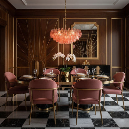 Modern Pink Polygon Drop Chandelier - Elegant Design & Adjustable Heig