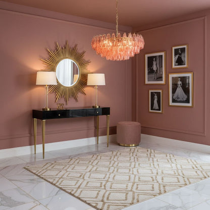 Modern Pink Polygon Drop Chandelier - Elegant Design & Adjustable Heig