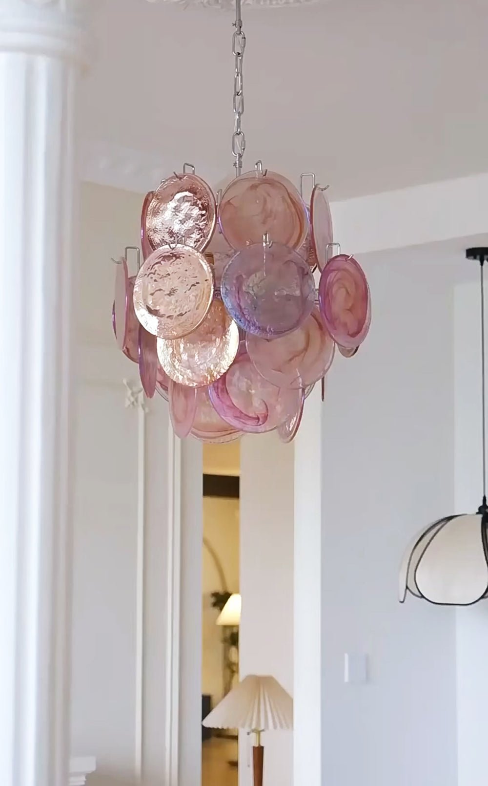 Elegant Pink Disc Glass Chandelier - Modern Design, Adjustable Height