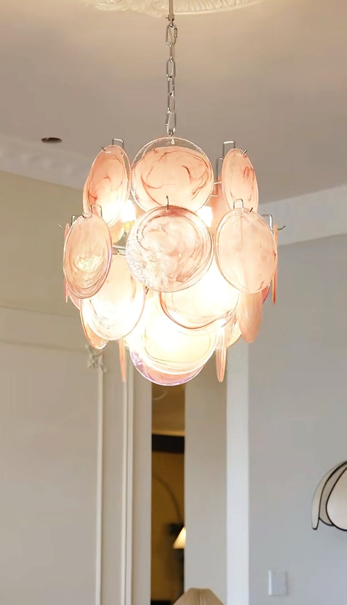 Elegant Pink Disc Glass Chandelier - Modern Design, Adjustable Height