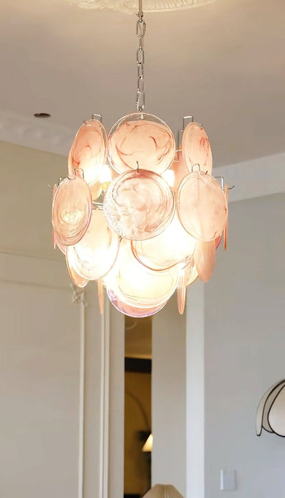 Elegant Pink Disc Glass Chandelier - Modern Design, Adjustable Height