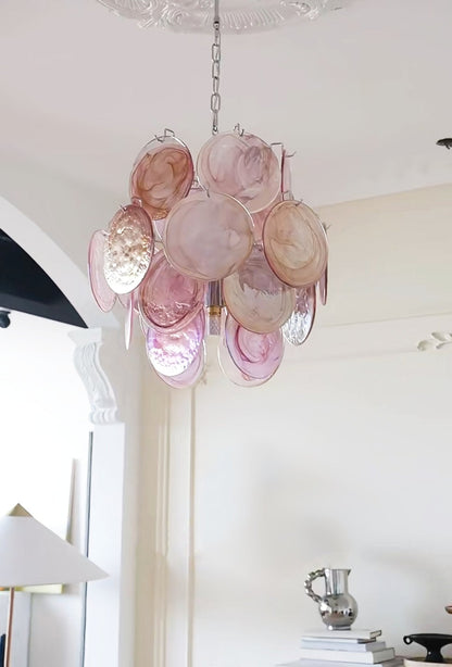 Elegant Pink Disc Glass Chandelier - Modern Design, Adjustable Height