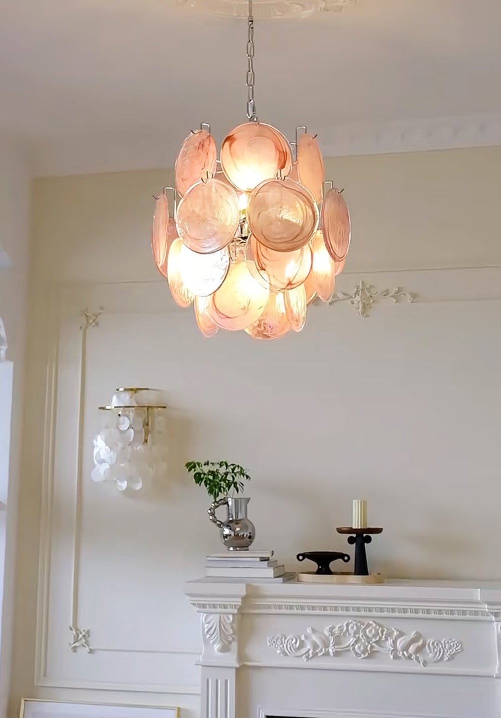 Elegant Pink Disc Glass Chandelier - Modern Design, Adjustable Height