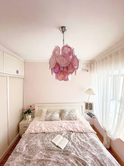 Elegant Pink Disc Glass Chandelier - Modern Design, Adjustable Height