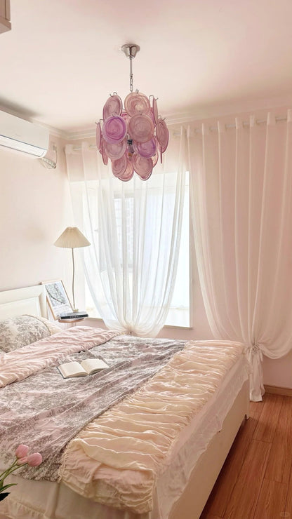 Elegant Pink Disc Glass Chandelier - Modern Design, Adjustable Height