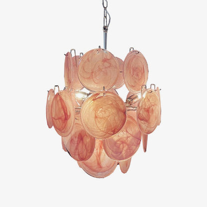 Elegant Pink Disc Glass Chandelier - Modern Design, Adjustable Height