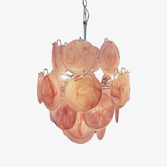 Elegant Pink Disc Glass Chandelier - Modern Design, Adjustable Height