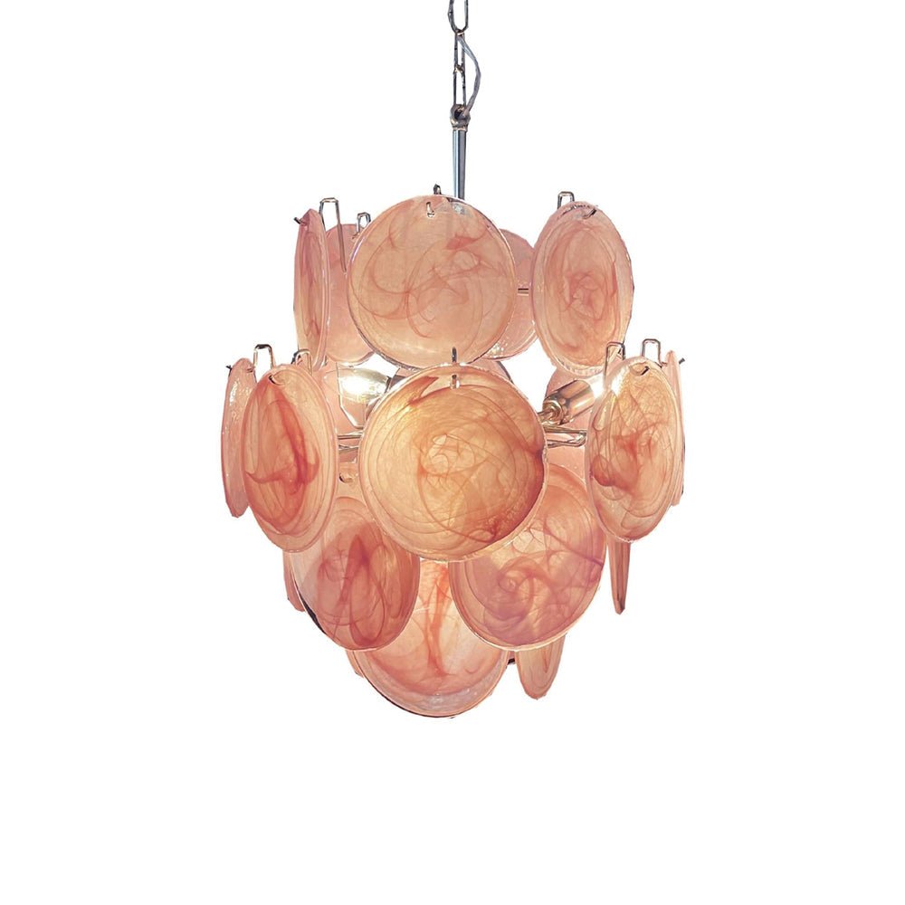 Elegant Pink Disc Glass Chandelier - Modern Design, Adjustable Height