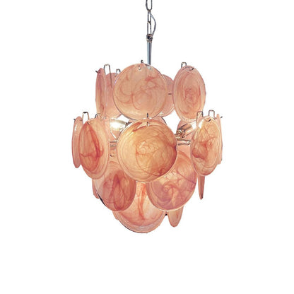 Elegant Pink Disc Glass Chandelier - Modern Design, Adjustable Height