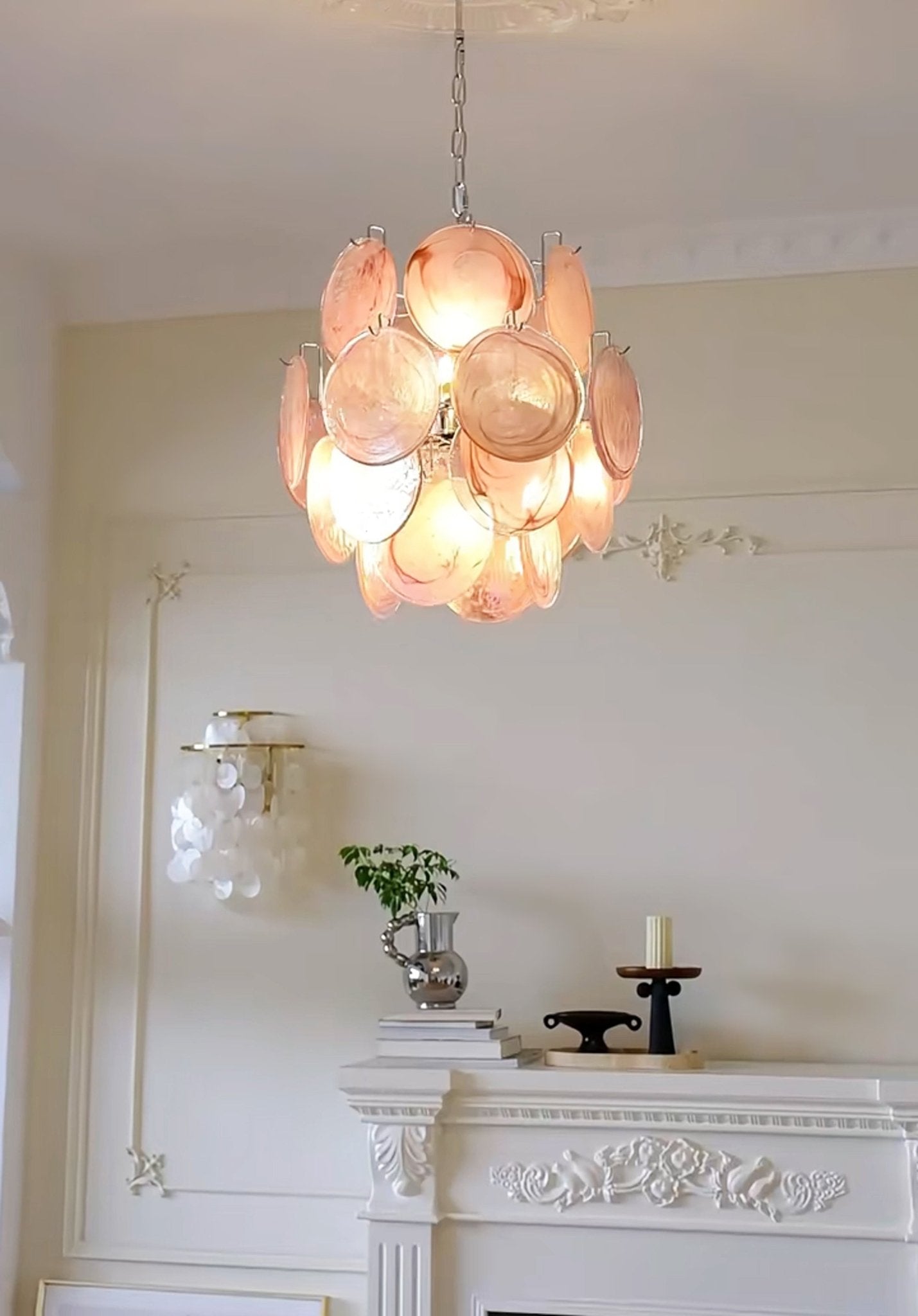Elegant Pink Disc Glass Chandelier - Modern Design, Adjustable Height