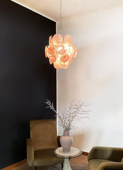 Elegant Pink Disc Glass Chandelier - Modern Design, Adjustable Height