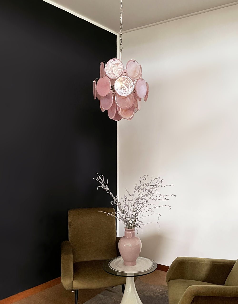 Elegant Pink Disc Glass Chandelier - Modern Design, Adjustable Height