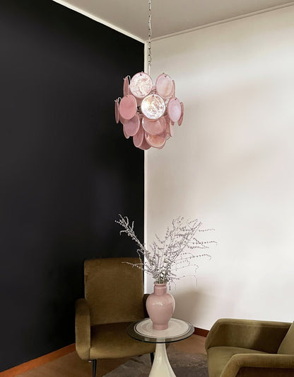 Elegant Pink Disc Glass Chandelier - Modern Design, Adjustable Height