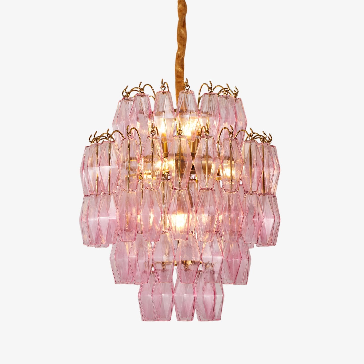 Elegant Pink Glass Prism Chandelier with Adjustable Height & LED Compa