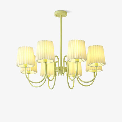 Elegant Pleated Fabric Matcha Chandelier with Adjustable Height & Soft