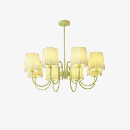 Elegant Pleated Fabric Matcha Chandelier with Adjustable Height & Soft