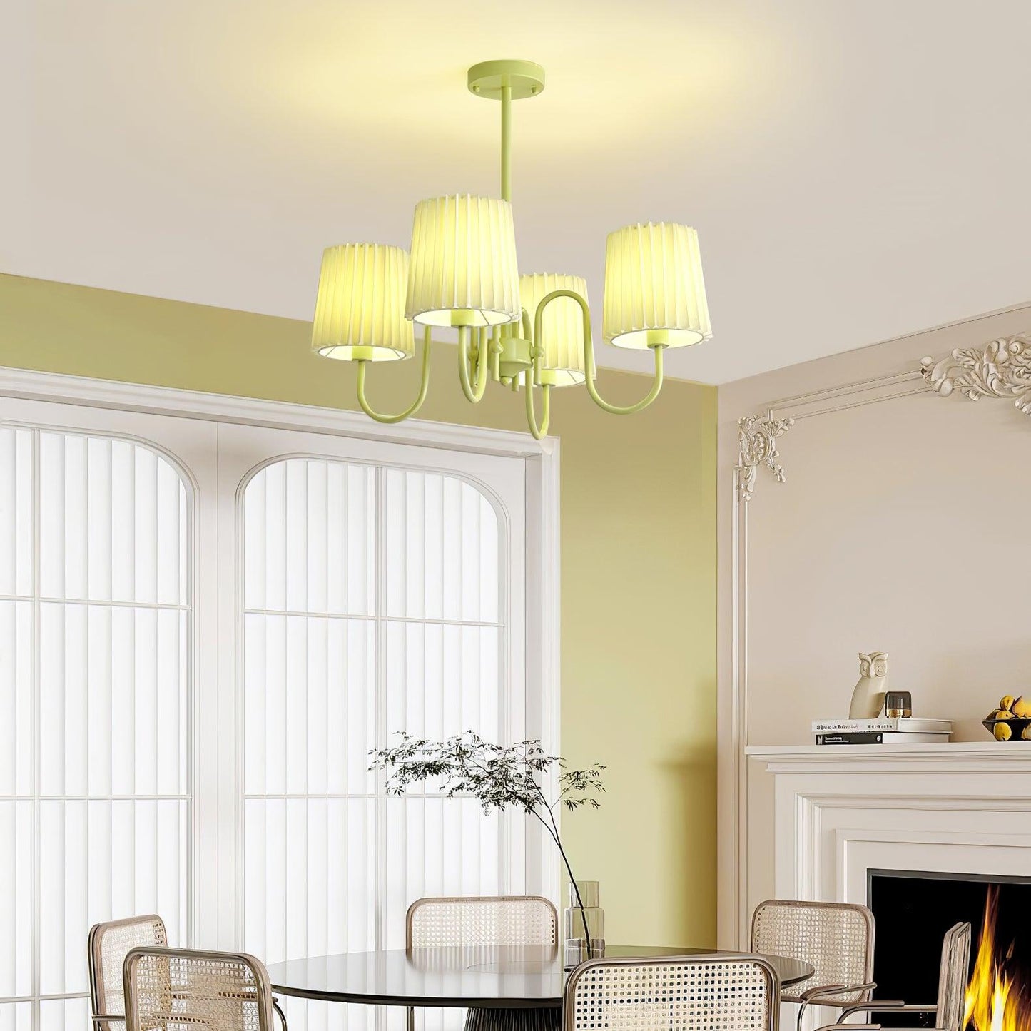 Elegant Pleated Fabric Matcha Chandelier with Adjustable Height & Soft