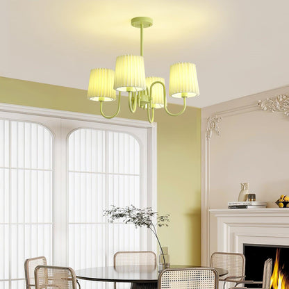 Elegant Pleated Fabric Matcha Chandelier with Adjustable Height & Soft