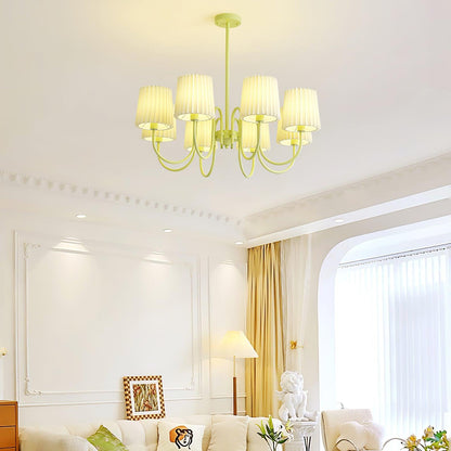 Elegant Pleated Fabric Matcha Chandelier with Adjustable Height & Soft