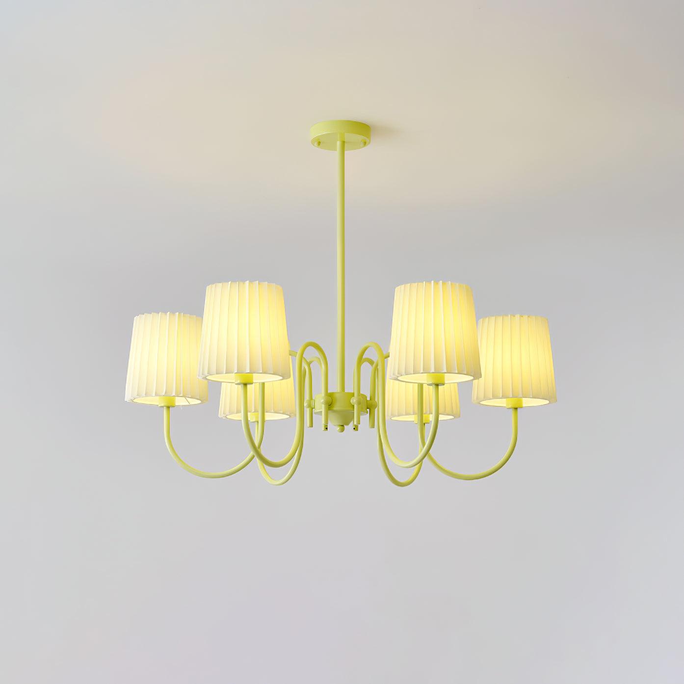 Elegant Pleated Fabric Matcha Chandelier with Adjustable Height & Soft