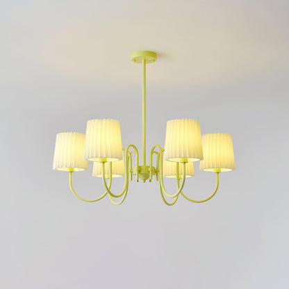 Elegant Pleated Fabric Matcha Chandelier with Adjustable Height & Soft