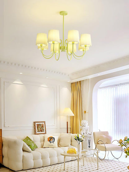 Elegant Pleated Fabric Matcha Chandelier with Adjustable Height & Soft