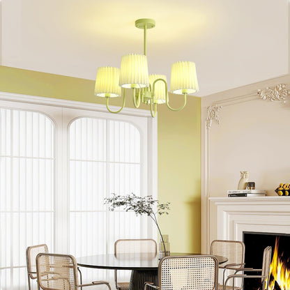 Elegant Pleated Fabric Matcha Chandelier with Adjustable Height & Soft