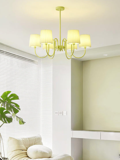 Elegant Pleated Fabric Matcha Chandelier with Adjustable Height & Soft