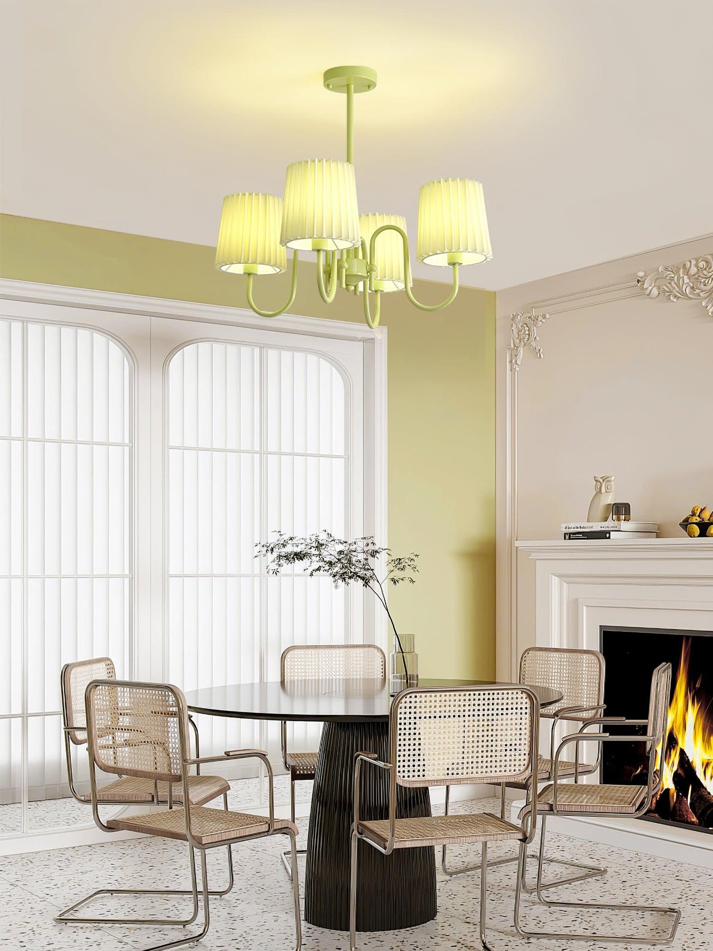 Elegant Pleated Fabric Matcha Chandelier with Adjustable Height & Soft