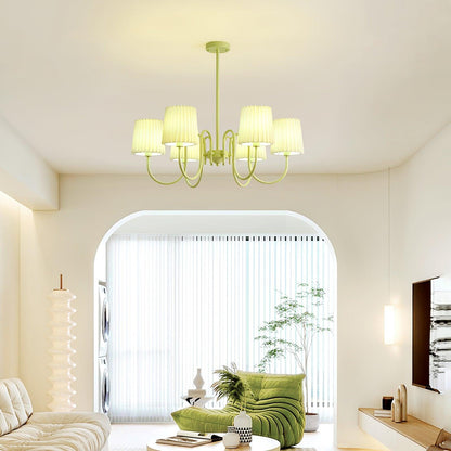 Elegant Pleated Fabric Matcha Chandelier with Adjustable Height & Soft