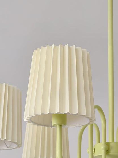 Elegant Pleated Fabric Matcha Chandelier with Adjustable Height & Soft