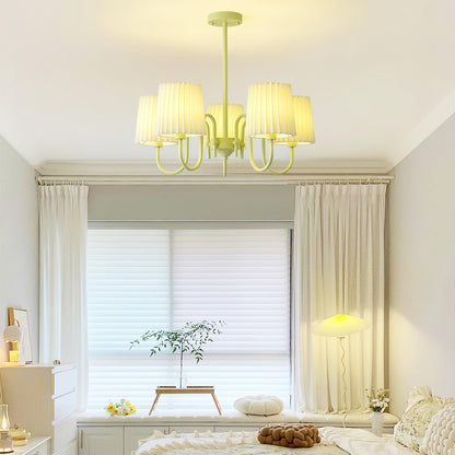 Elegant Pleated Fabric Matcha Chandelier with Adjustable Height & Soft