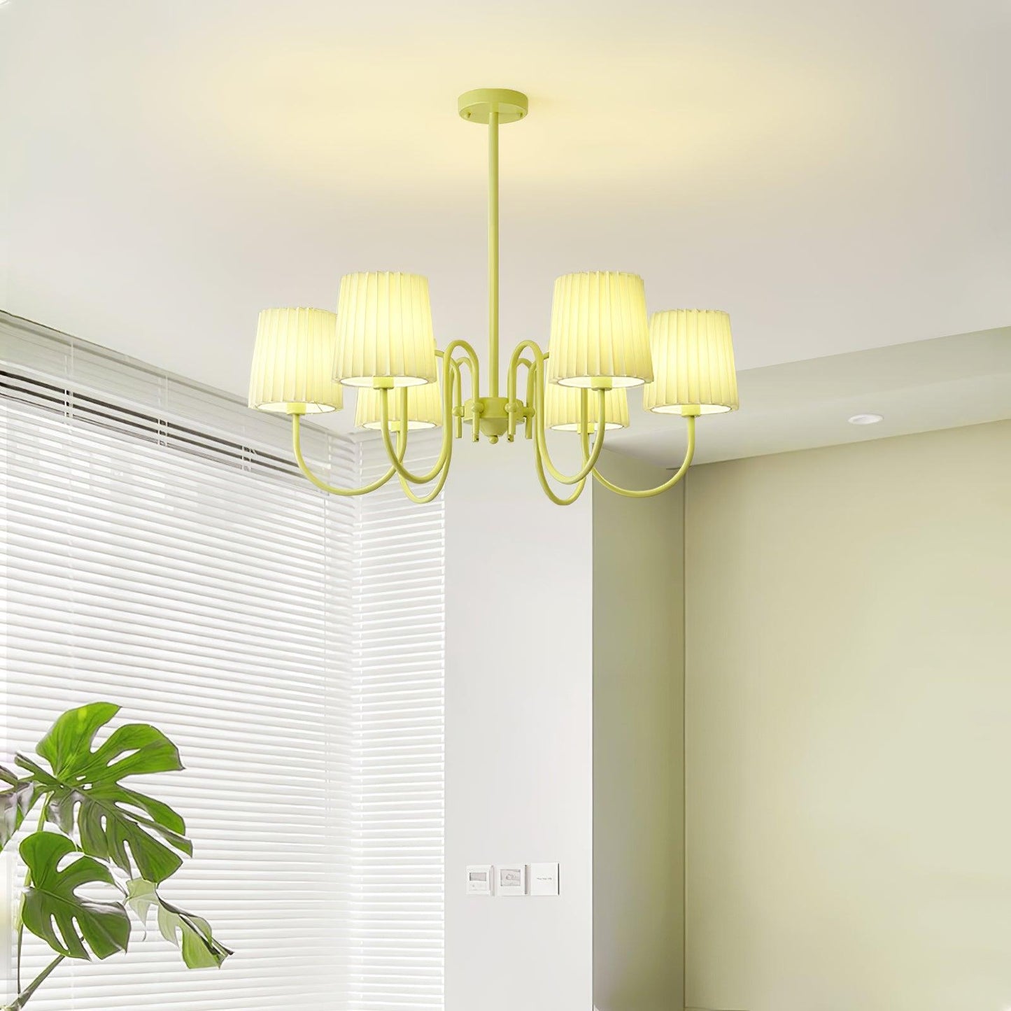 Elegant Pleated Fabric Matcha Chandelier with Adjustable Height & Soft