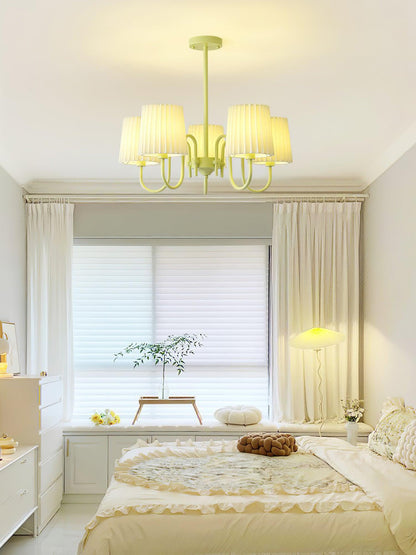 Elegant Pleated Fabric Matcha Chandelier with Adjustable Height & Soft