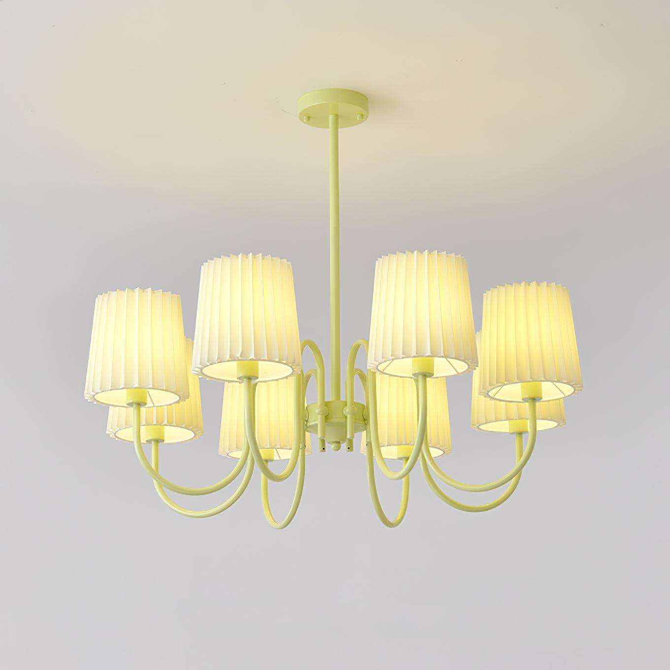 Elegant Pleated Fabric Matcha Chandelier with Adjustable Height & Soft