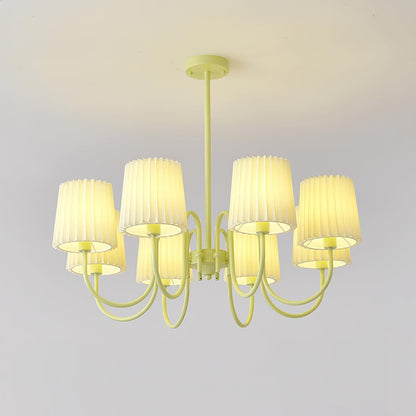 Elegant Pleated Fabric Matcha Chandelier with Adjustable Height & Soft
