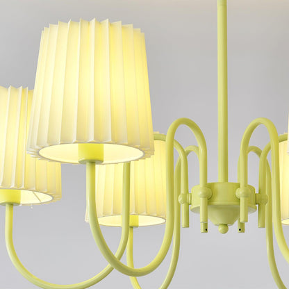 Elegant Pleated Fabric Matcha Chandelier with Adjustable Height & Soft