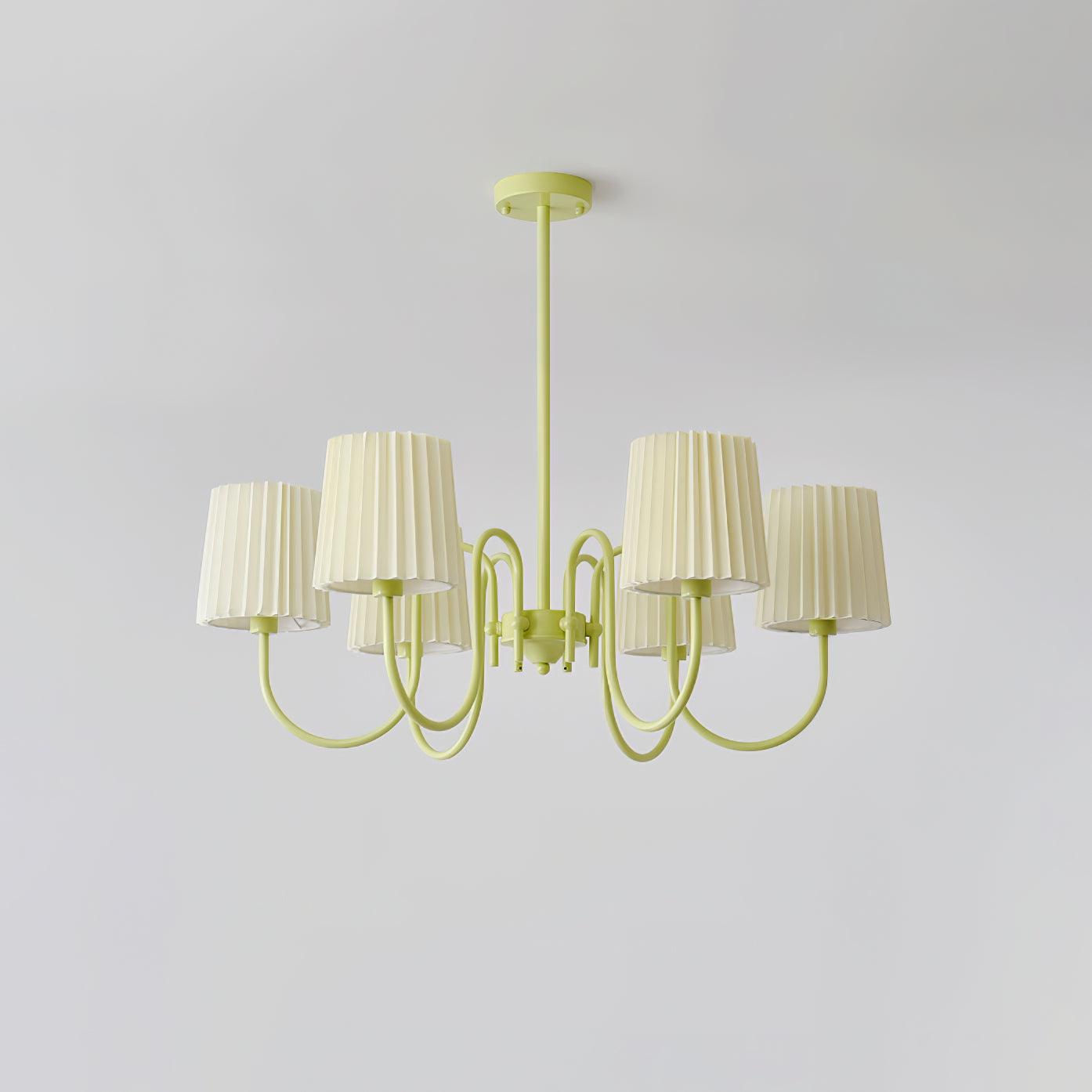 Elegant Pleated Fabric Matcha Chandelier with Adjustable Height & Soft