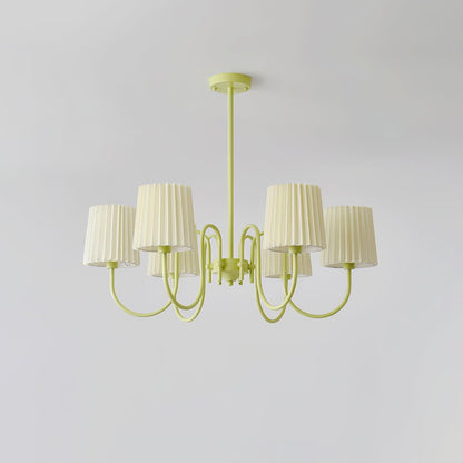 Elegant Pleated Fabric Matcha Chandelier with Adjustable Height & Soft