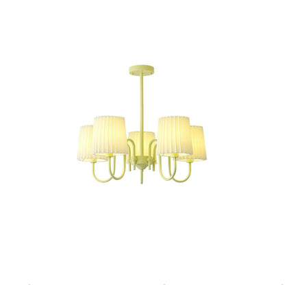 Elegant Pleated Fabric Matcha Chandelier with Adjustable Height & Soft
